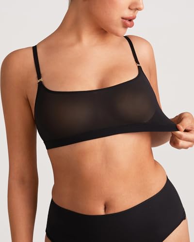 Image of INLYRIC Women's Cosnufy Sheer Bralette - Cami Mesh Unlined No Padding See Through Wirefree Bralettes Pullover