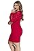 Cfanny Women's Lace Nude Illusion See Through Sleeves Bodycon Dress,Red,Small