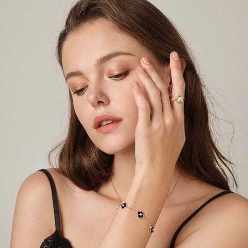 Pearl Ring for Women, 18K Gold Plated Womens Starburst Gold Rings for Bride Wedding Engagement Band Anniversary Birthday Jewelry for Women Fits Sizes 6 to 92