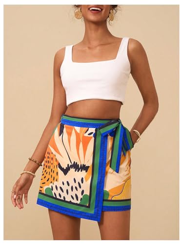 Milumia Women's Floral Knot Side Wrap Skirt High Waist Contrast Binding A Line Mini Skirts4