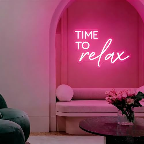 Image of Time To Relax Led Dimmable Neon Lights Sign for Home Bathroom Spa Beauty Cosmetic Salon Wall Decor,Spa Day Gifts for Women,Spa Products Aesthetic Center Salon Door Decorative Acessories