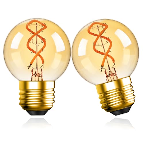 Vintage LED Edison Bulbs 25 Watt Equal 3W G16.5 Decorative LED Bulbs Spiral Filament for Ceiling Fan,E26 Small Power,Amber Glass,2200K Warm White,Non-dimmable,180LM,2 Pack
