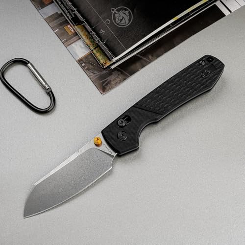 Image of Vosteed Raccoon EDC Pocket Knife - 3.25 inch 14C28N Stonewash Cleaver Blade - Crossbar Lock, Black G10 Handle - Outdoors Camping Knives - A0541