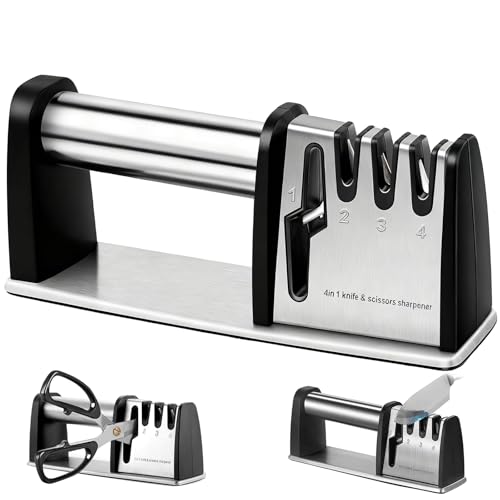 KINDLUME Aiguiseur Couteaux Professionnel, Aiguiseur de Couteau, Aiguiseur Ciseaux, Aiguiseur Couteau, 4 en 1 Affûtage Rapide et Précise, pour Couteaux de...