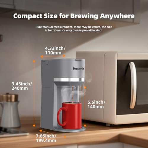 Mini Single Serve Coffee Maker for K Cup and Ground Coffee, Fast Brew One Cup Coffee Machine with Descaling Reminder and Water Window, 6 to 12 oz. Brew Sizes, Grey