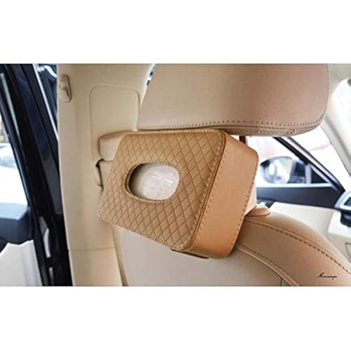 Image of Automaze PU Leather Car Armrest Headrest Back Seat Tissue Napkin Box Holder, Interior Car Accessories (Beige)