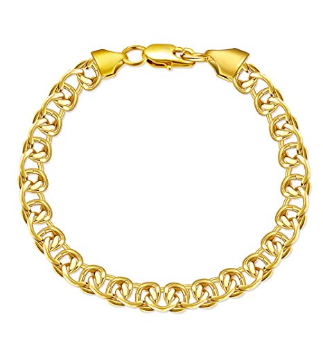 FIBO STEEL Stainless Steel Cuban Chain Bracelets for Men Women 18K Gold Plated 8MM 8.5