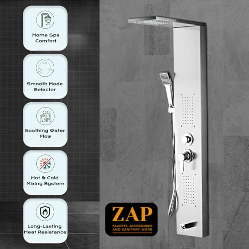 Image of ZAP Zap X9 Shower Panel System with LED Temperature Display, Top Shower, Hand Shower, Body Jets, and Bucket Filler - Multi-functional Bathroom Shower Unit