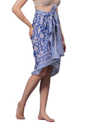 Pareo de playa de algodón 100% con estampado indio para mujer y falda bikini transpirable