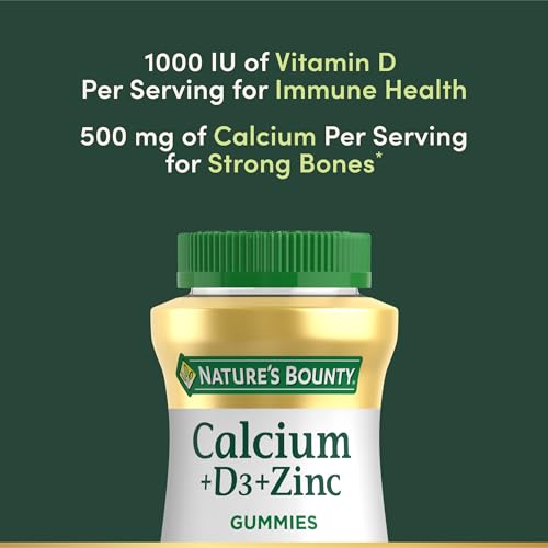 Nature's Bounty Calcium + D3 + Zinc Gummies, Supports Strong Bones & Teeth Plus a Healthy Immune System, 500mg, Orange and Cherry Flavored, 70 Gummies (Pack of 2) - image 3