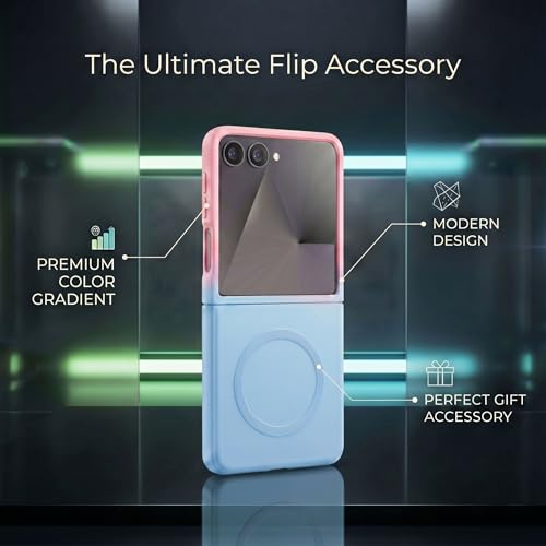 Image of amazon basics Gradient Mag-Safe Case for Samsung Galaxy Z Flip 7 5G | Soft Silicone Shockproof Cover with Camera Protection | Slim Lightweight Design | Smooth Touch & Durable - Pink & Blue
