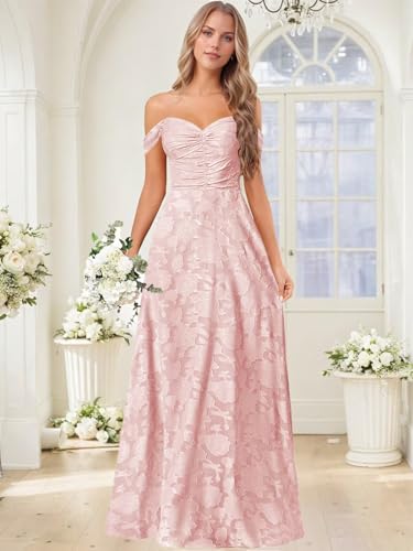 ALFEICE Lace Chiffon Jacquard Bridesmaid Dresses for Women Long Off The Shoulder Strapless Formal Wedding Guest Dress3