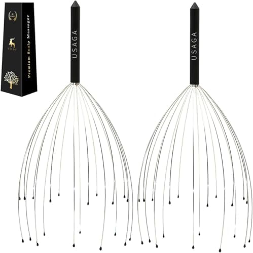 USAGA 20 Fingers Head Massager Scalp Scratcher Head Scratcher for Head Body Relaxing 2 Pack (Black)