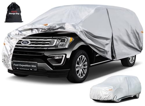 Image of Kayme 6 Layers SUV Car Cover Custom Fit for Ford Expedition Max (2017-2026), Waterproof All Weather for Automobiles,Rain Sun UV Protection.Silver