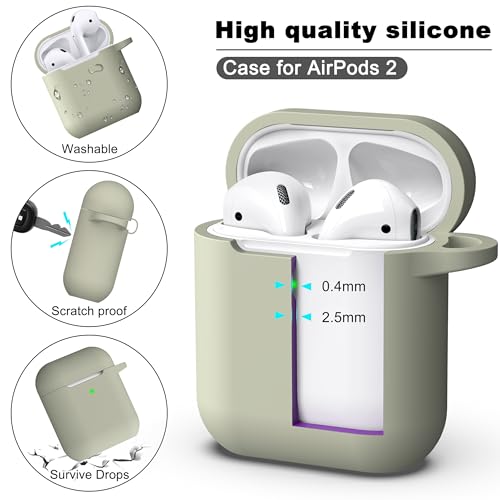 Image of AirPods Case Cover with Keychain, R-fun Full Protective Silicone AirPods Accessories Skin Cover for Women Girl with Apple AirPods Wireless Charging Case,Front LED Visible-Brick Green