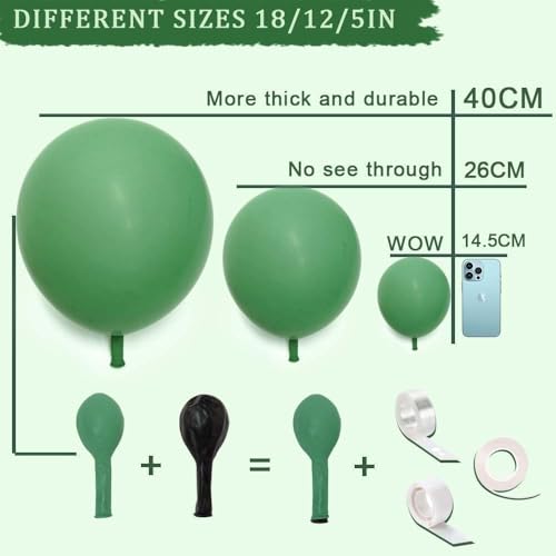 Image of Pastel Green Balloon Garland Kit Different Sizes Double Stuffed Balloons Latex Sage Balloon Jungle Green Arch For Birthday Safari Baby Shower Gender Reveal Bridal Boho Party