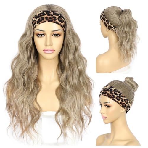 Sapphirewigs Headband Wig Brown Wavy Synthetic Wigs for Women Mix Light Brown Glueless Daily Wear Cosplay Headband Hair 150% Density 26 inch