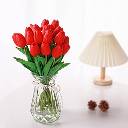 Varyfloral 10 Pcs Red Artificial Tulips Flowers Pu Faux Tulips Single Stem Real Touch Flowers Spring Bouquet Fake Tulips Fake Flowers For Decoration Wedding Floral Arrangements Centerpieces Home Décor #TOP4
