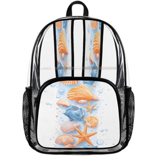 Tropical Ocean Shells Clear Backpack, Stadium Backpack for Women Men Adult Concert Festival Work Daily Travel4
