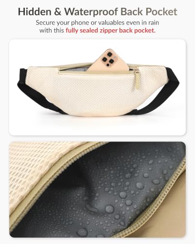 Image of Destinio Waist Bag for Man Woman - Anti Theft, Waterproof Zippers and Back Pocket - Large Travel Waist Pouch, Fanny Pack, Belt & Hip Bag for Hiking, Passport, Gym (Beige)