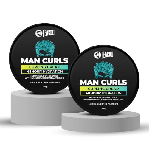 Image of Beardo Man Curls Curling Cream for Men | Super-Defining & Hydrating | Long-lasting Frizz Control | Infused with Hyaluron, Avocado & Coconut | Non-Sticky | Retains hair-moisture | 100g X 2
