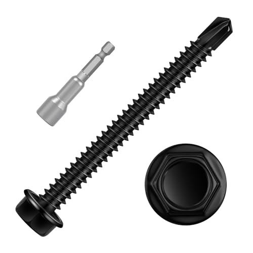 kvohlum #12 x 2-1/2 Inch Black Hex Washer Head Self Drilling Screw