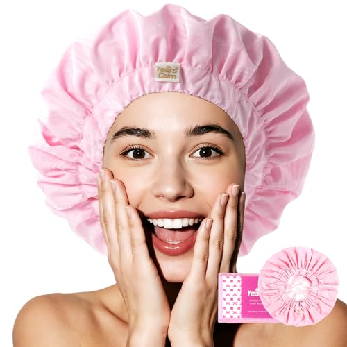 Years Calm Color Changing Shower Cap, Waterproof Shower Cap for Women - Reusable, Satin Lining, Bathing Cap for Various Hairstyles, Fits Spa/Shower/Cooking (Pink)