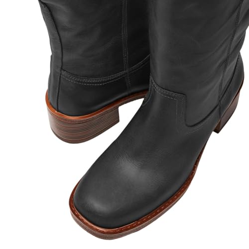 FOWT Women Platform Round Toe Calf High Boots Chunky Block Low Heel Riding Boots Pull on Wide Calf Shoes Size 4-16 US2