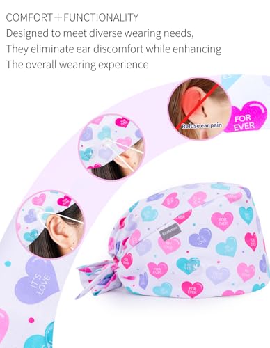 Image of Kousenpu Scrub Caps for Women, Adjustable Women's Surgical Cap with Buttons, Breathable Cute Design for Nurses and Doctors