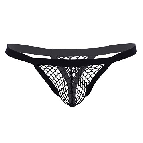 IEFIEL Jockstrap Homme Sexy String Slip Tanga Ficelle Été Transparent Lingerie Erotique sous-vêtement Thong T-Back Briefs Fishnet Underwear M-XXL Noir X-Large