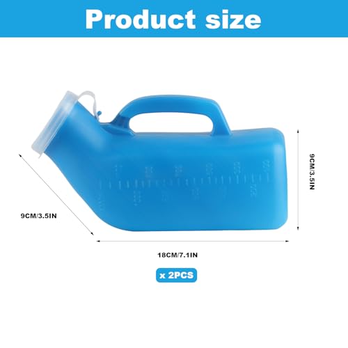 2 Pcs Urine Bottles Male Urinal Bottles for Men, Urinal Pee Bottle for Mens Urine Bottles Spill Proof, 1200ml Portable Urinals for Men with Lid, Plastic Urine Bottle for Men Camping Travel