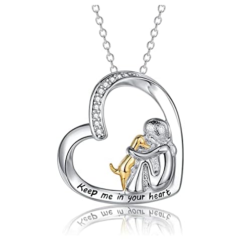 ITESSY Girl and Dog Necklaces for Girls, Silver Necklace Girl Hug Dog Pendant Necklace White Gold Heart Necklace Jewellery Gift for Dog Lovers│Birthday Gifts for Her│Sterling Silver Necklace Cover