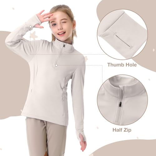 beroy Girls Fleece Long Sleeve Shirts Half Zip Equestrain Shirt Thermal Kids Horse Riding Shirts Thumbhole Pockets3