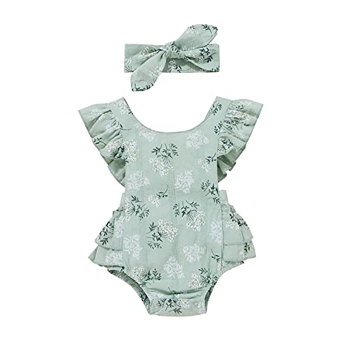 Image of Xiaodriceee Newborn Baby Girl Strap Jumpsuit 0-24 Months Sleeveless Flower Print Sling Romper+Headband Summer Bodysuit Outfit