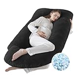 WhatsBedding Pregnancy Pillows for Sleeping, J Shaped Full Body Maternity Pillow for Adults, Memory Foam Filling Support for Back, Legs, Belly, HIPS for Pregnant Women (Black)