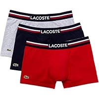 Lacoste Men's 3 Pack Casual Trunks, Navy/Silver/Red, XX-Large
