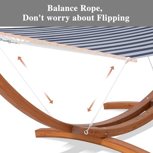 Image of SUNCREAT Hammocks Standing Backyard Hammock with Stand, 2 Person Heavy Duty Hammock with 13.5 ft Wooden Stand, Blue Stripe
