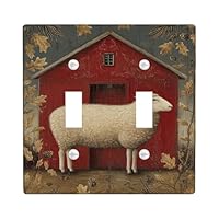Farmhouse Sheep Light Switch Cover Plate, Barn Design for Rustic Home Decor, Thermoplastic Wall Plates, Standard Size Double Toggle