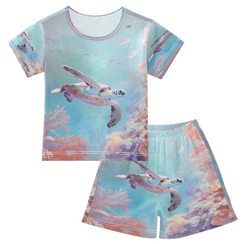 senya Short Sleeve Pajamas Sets Summer Cotton Sleepwear Marine Turtle