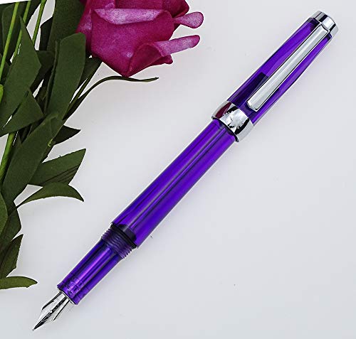 Lanxivi 3 Pcs Yongsheng 3013 Transparent Fountain Pen Extra Fine Nib, Vaccum Filling (Purple, Brown And Clear Transparent) #TOP6