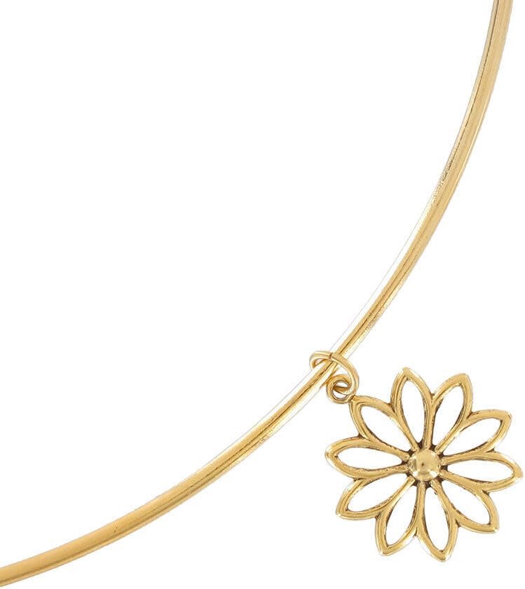 Daisy Flower Gold Tone Charm Pendant 16mm Collar Necklace 15" Adorable Statement Chunky Necklace for Women