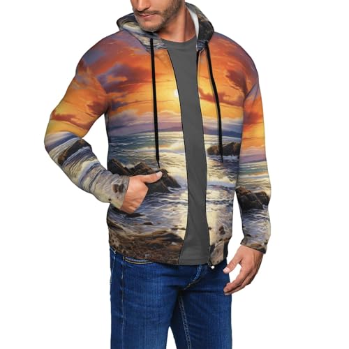 Sweat à capuche doux Irlande Sunset Seascape extensible et chaud pour homme actif
