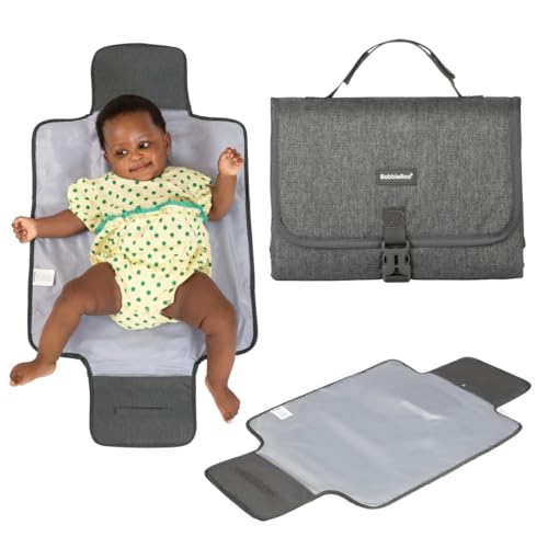 Image of BabbleRoo Baby Changing Pad - Comfortable Portable Changing Pad, Compact, Fits in Any Diaper Bag - Lightweight and Soft with Cute Designs, Convenient Pockets, Extra Head Support – Dark Gray