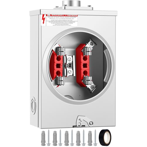 Meter Socket 125 Amp 4-Jaw Meter Base Meter Socket 600V Single Phase 3-Wire with Horn Bypass Compatible with Overhead or Underground Service Installation