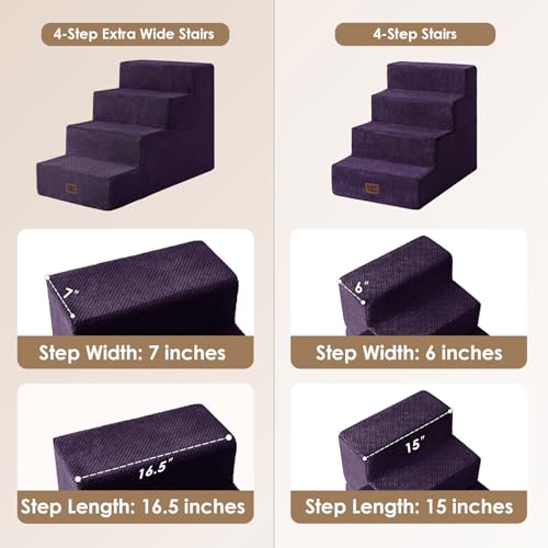 Image of EHEYCIGA Dog Stairs for Bed 20 inch H, 4-Step Extra Wide Dog Steps for High Bed, Pet Steps for Small Dogs and Cats, Non-Slip Balanced Pet Ramp Indoor, Purple
