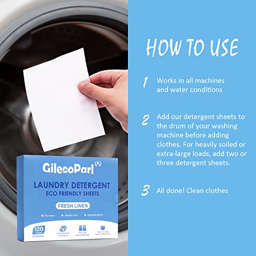 Gileooparl Eco-Friendly Laundry Detergent Sheets, 120 Loads, Nontoxic, Nonirritating, Hypoallergenic Eco-Strips For Sensitive Skin, Fresh Linen Scent, Biodegradable, Space Saving, Lightweight, Easy To Use And Carry #TOP4