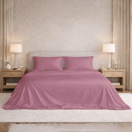 Image of Filbert Satin Bedsheet with 2 Pillow Covers | 90x100 in |300 TC | Midnight Luxe Satin Dreams Collection for Double Bed | UltraSatin Premium Bedding Set | Light Mauve