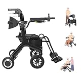 Sinceborn電動車椅子 シニアカー 電動アシスト付き歩行車 自走介助兼用電動車椅子 折畳み 軽量 コンパクト くるまいす ベルト付 リハビリ用 介護用 老人用手押し車 高齢者用 旅行用 室内 屋外 散歩 遊園地 (カーボン)