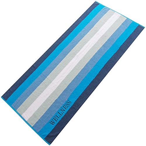 aqua-textil Serviette de sauna Wellness XXL 90 x 220 cm - Rayures bleues - Coton - Serviette de sauna - Serviette de plage Cover