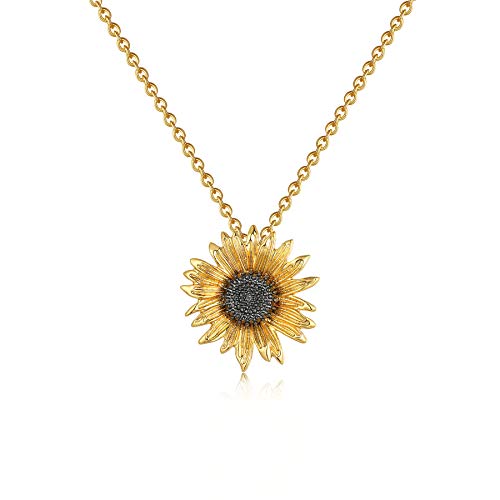 luomart Flower Edelweiss Pendant Necklace&Earrings Sunflower Daisy Necklaces Jewelry Gift for Women (Sunflower Black Stamen)